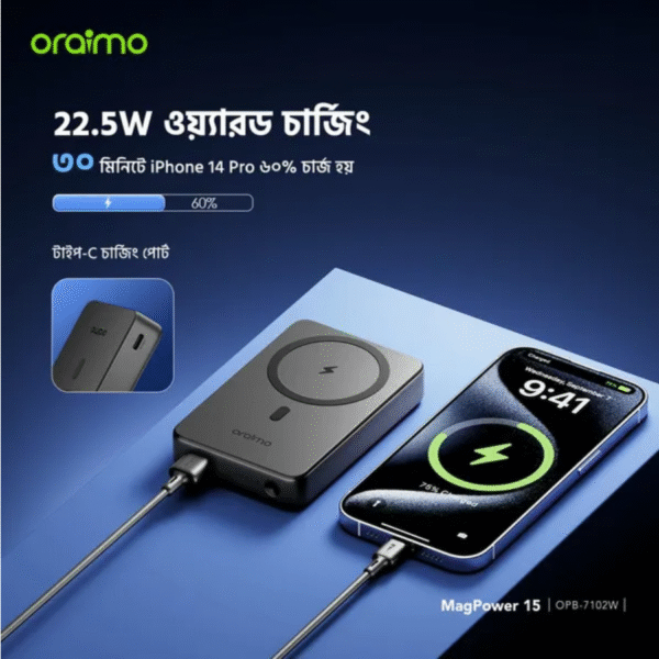 oraimo MagPower 15 10000mAh Wireless and Wired Power Bank Model: OPB-7102W - Image 4