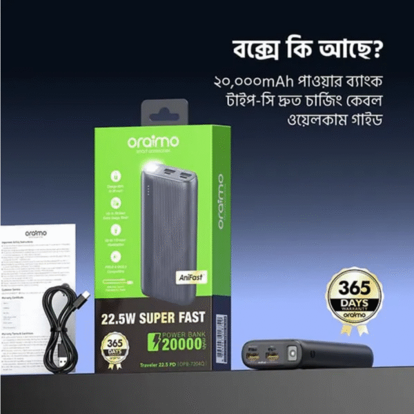 oraimo Traveler 22.5 PD 20000mAh 22.5W Power Bank Model: OPB-7204Q - Image 2