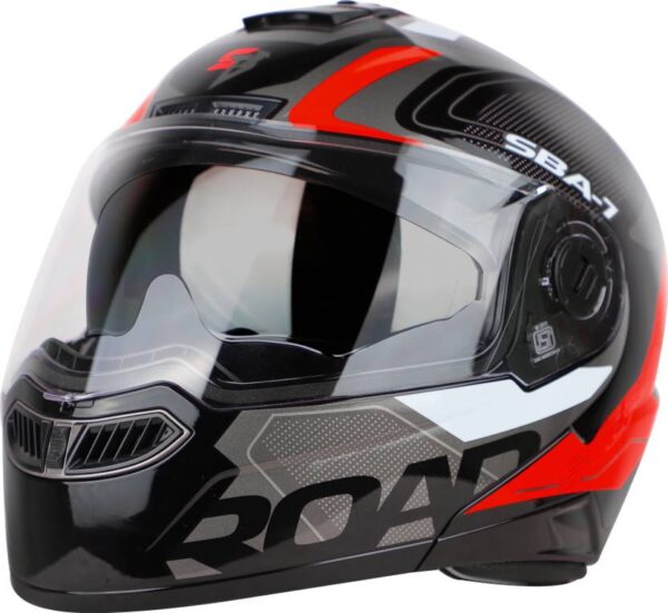 Steelbird Air SBA-7 ISS ROAD BLACK RED - M/L SIZE - 600MM FLIP UP Motorbike Helmet - Image 4