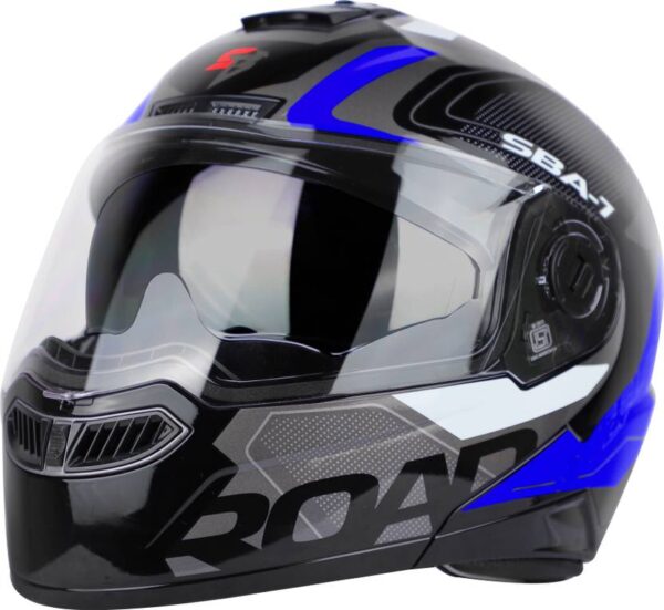 Steelbird Air SBA-7 ISS ROAD – BLACK BLUE – M/L SIZE – 600MM FLIP UP Motorbike Helmet - Image 2