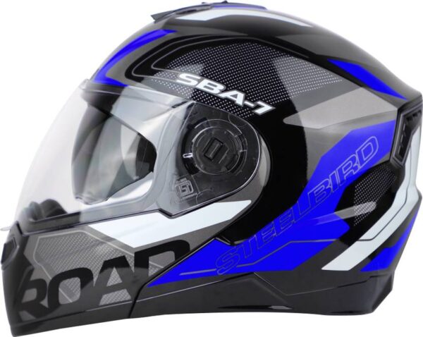Steelbird Air SBA-7 ISS ROAD – BLACK BLUE – M/L SIZE – 600MM FLIP UP Motorbike Helmet - Image 3