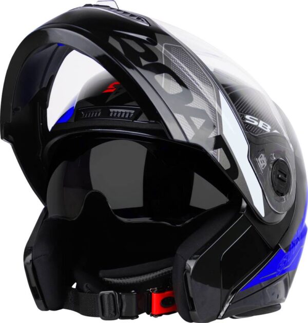 Steelbird Air SBA-7 ISS ROAD – BLACK BLUE – M/L SIZE – 600MM FLIP UP Motorbike Helmet - Image 5