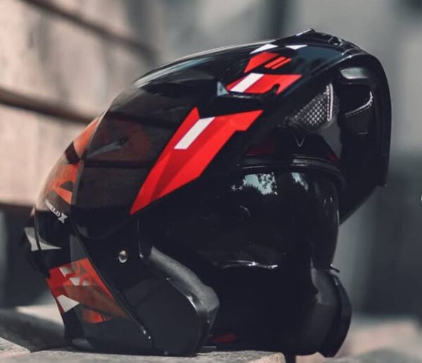 Steelbird Air SBA-20 Shield X ISI Certified Flip-Up Graphic Helmet for Men and Women Motorbike Helmet  (Glossy Black Red)
