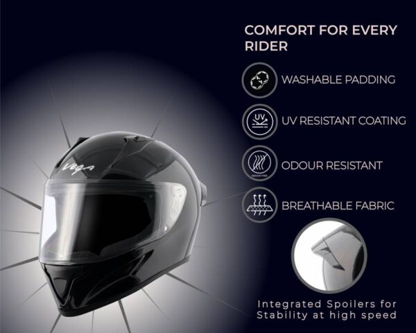 VEGA Bolt Motorbike Helmet  (Black) - Image 7