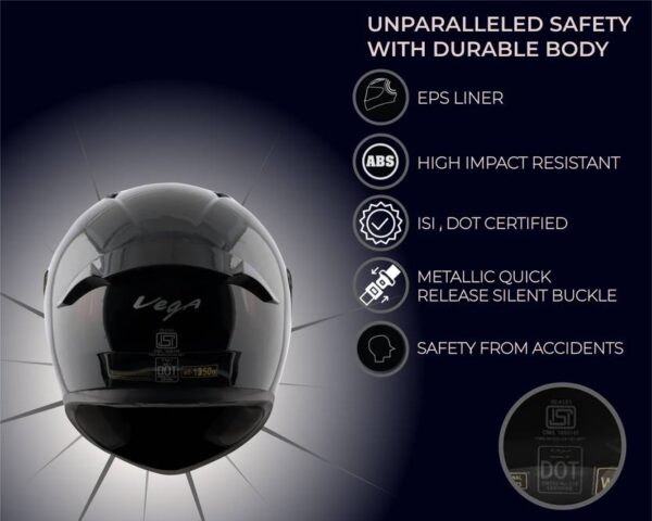VEGA Bolt Motorbike Helmet  (Black) - Image 6