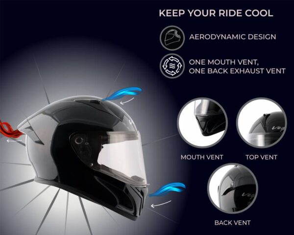 VEGA Bolt Motorbike Helmet  (Black) - Image 5