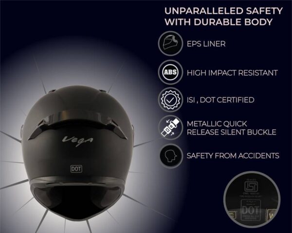 VEGA Bolt Motorbike Helmet  (Dull Black) - Image 6