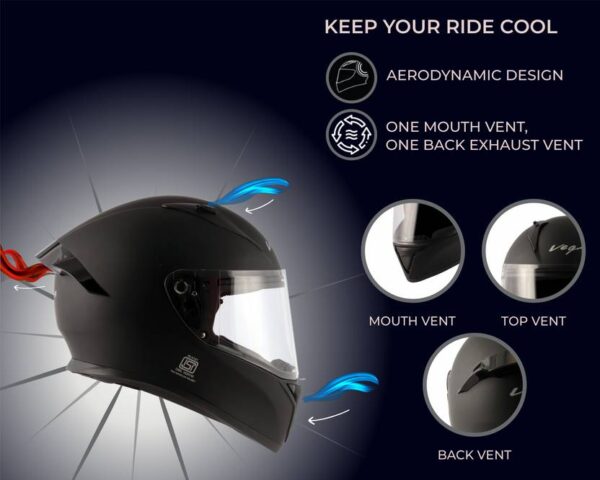 VEGA Bolt Motorbike Helmet  (Dull Black) - Image 5