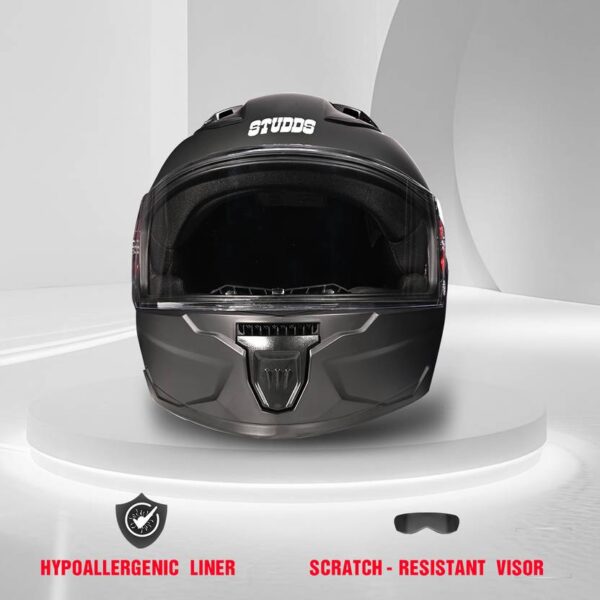 STUDDS Raider Super ISI Certified Full Face Helmet with Spoiler and Clear Visior Motorbike Helmet  (MATT BLACK) - Image 6