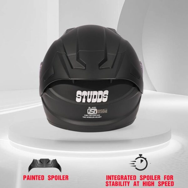 STUDDS Raider Super ISI Certified Full Face Helmet with Spoiler and Clear Visior Motorbike Helmet  (MATT BLACK) - Image 5