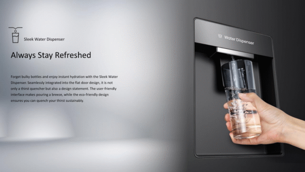 HISENSE 270L BMF INVERTER GLASS DOOR WITH DISPENSER REFRIGERATOR RB1G266NM PREMIUM BLACK - Image 5