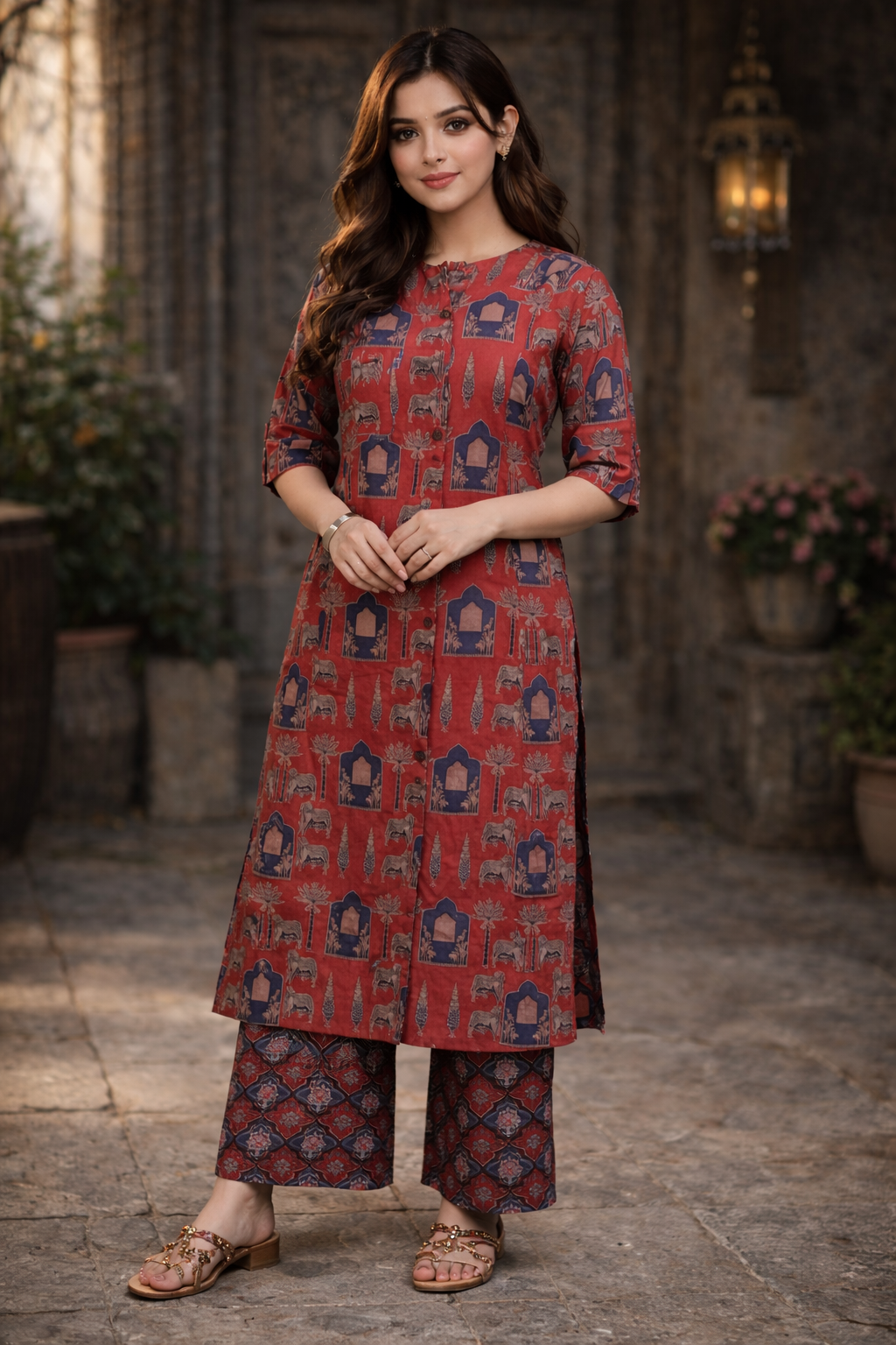 Women’s Cotton Blend Floral Kurta With Pant