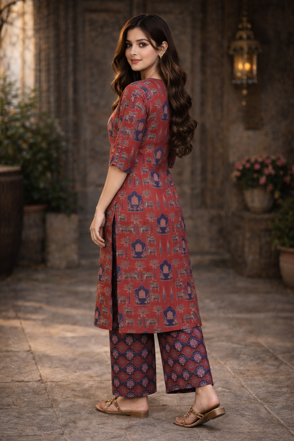 Women’s Cotton Blend Floral Kurta With Pant - Image 3